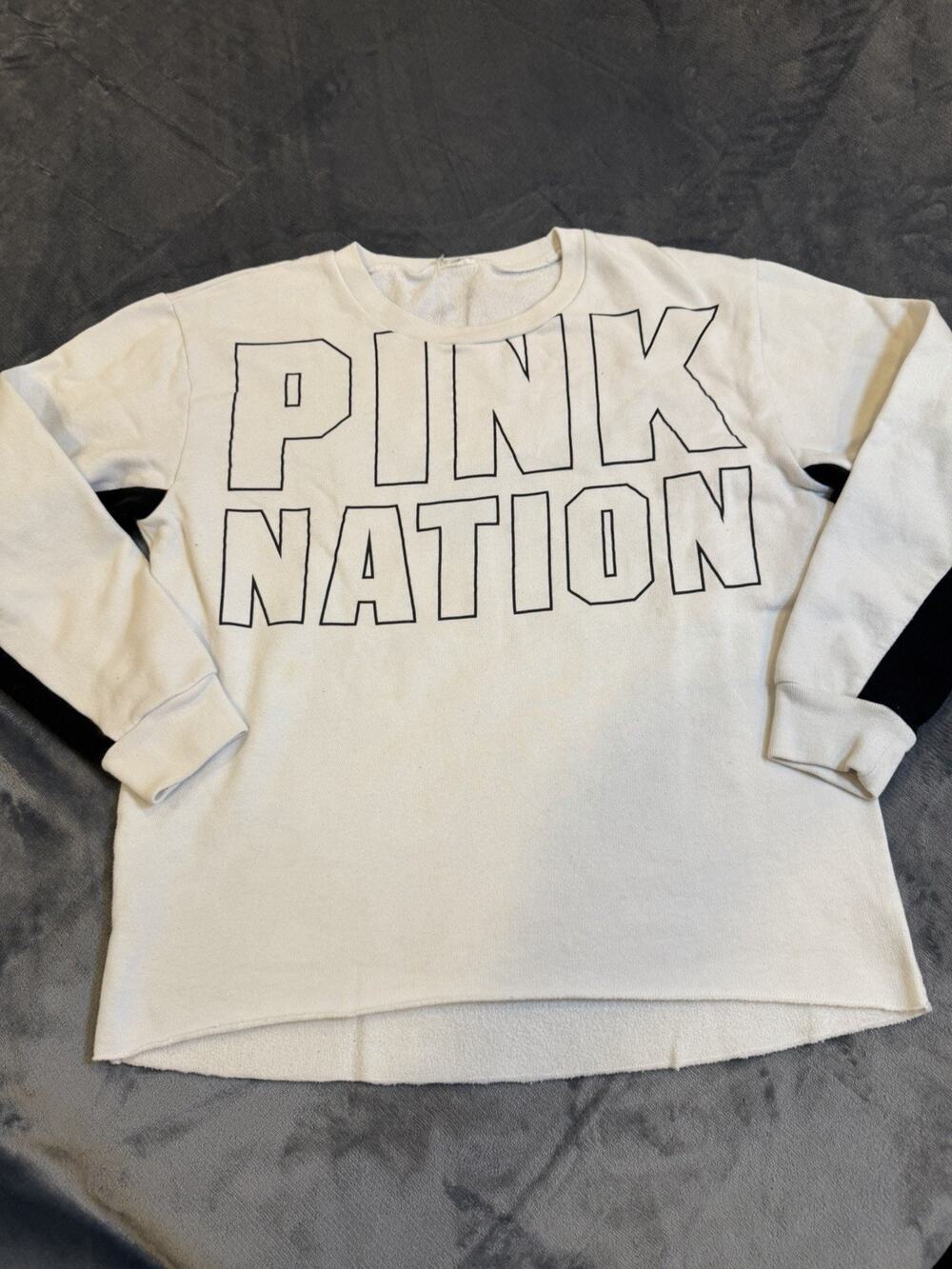VS RetroStyle PINK Nation Slouchy Neck Crew XL Oversized Sweatshirt Distressed